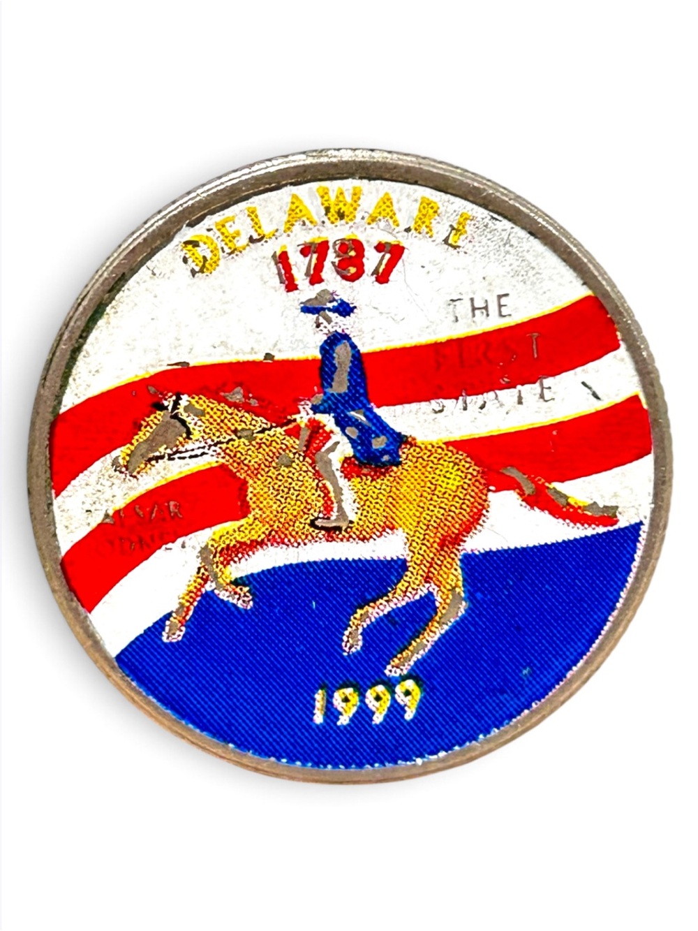 Colorized 1999 Delaware State Quarter – Caesar Rodney – Patriotic Red/White/Blue